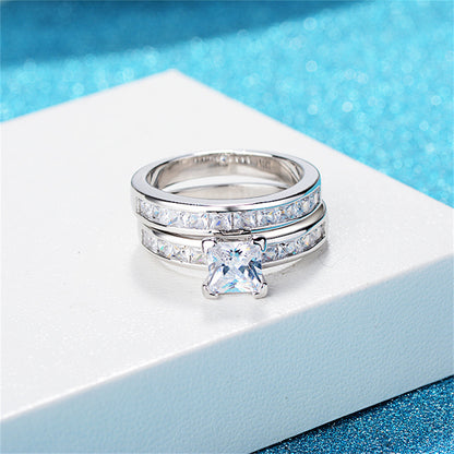 Princess Crystal and Silver-Plated Ring Set, jewelry gift sets for women, botanical inspired, detail close-up
