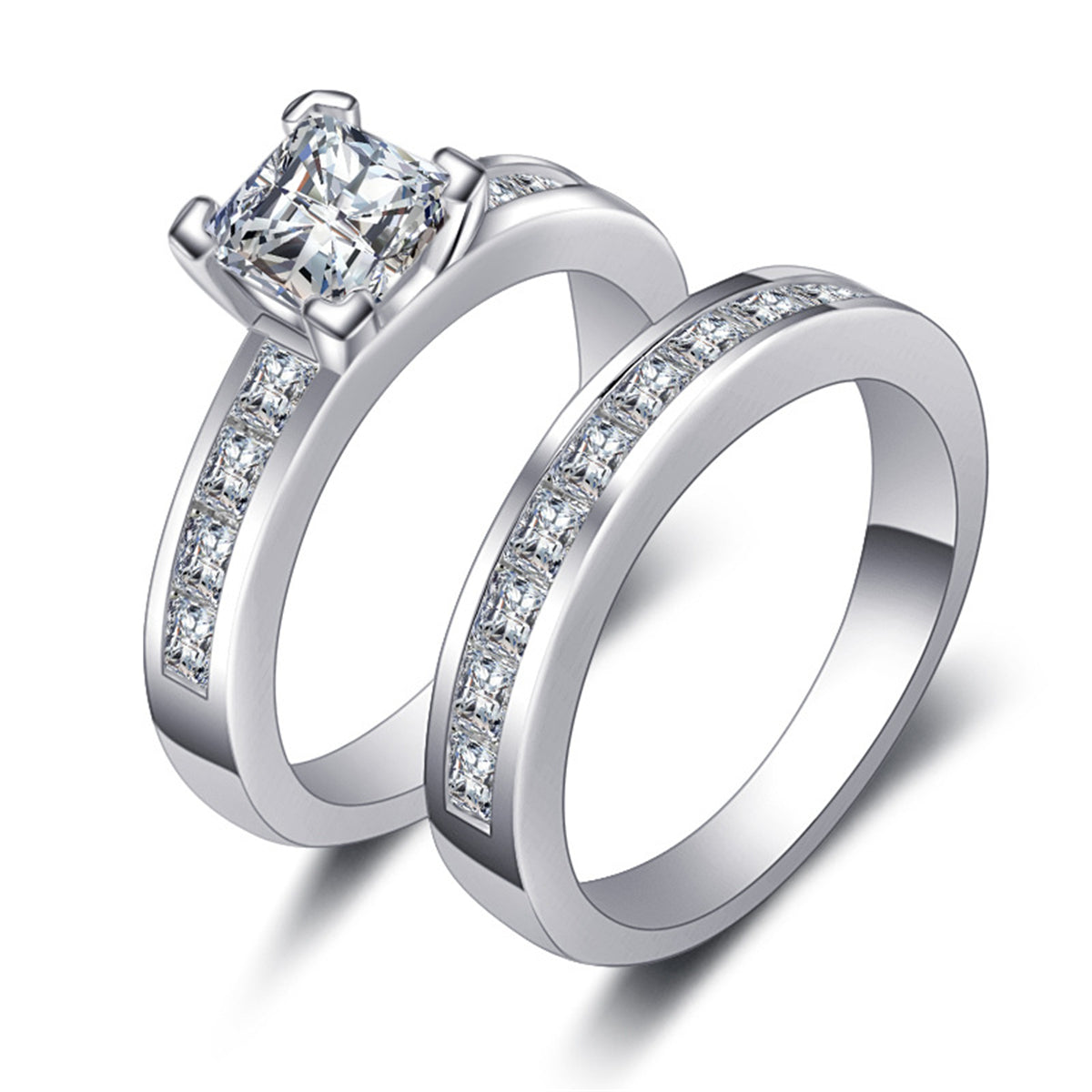 Princess Crystal and Silver-Plated Ring Set, jewelry gift sets for women, botanical inspired, side view