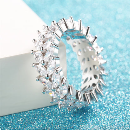 Crystal and Silver-Plated Marquise-Cut Two Rank Band Ring, silver statement rings for women, lifestyle look