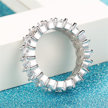 Crystal and Silver-Plated Marquise-Cut Two Rank Band Ring, silver statement rings for women, styled look
