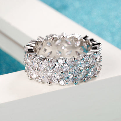 Crystal and Cubic Zirconia Silver-Plated Flower Band Ring, silver statement rings for women, everyday style, lifestyle look