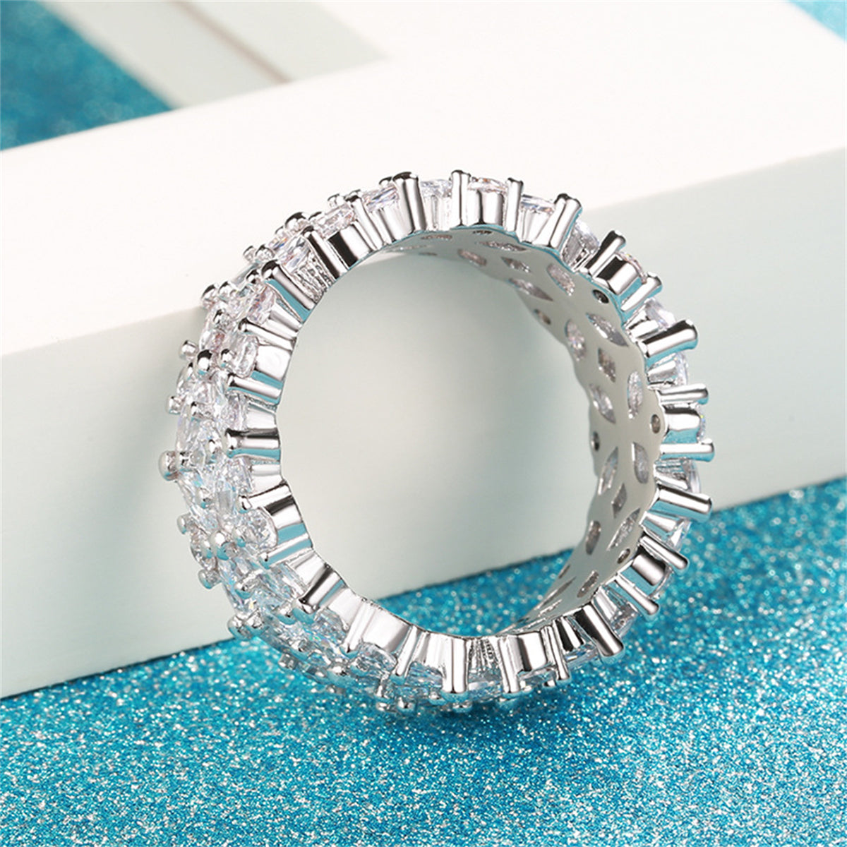 Crystal and Cubic Zirconia Silver-Plated Flower Band Ring, silver statement rings for women, everyday style, styled look