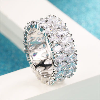 Pear Cut-Crystal and Silver-Plated Layered Band Ring, silver statement rings for women, everyday style, detail close-up