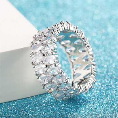 Pear Cut-Crystal and Silver-Plated Layered Band Ring, silver statement rings for women, everyday style, lifestyle look