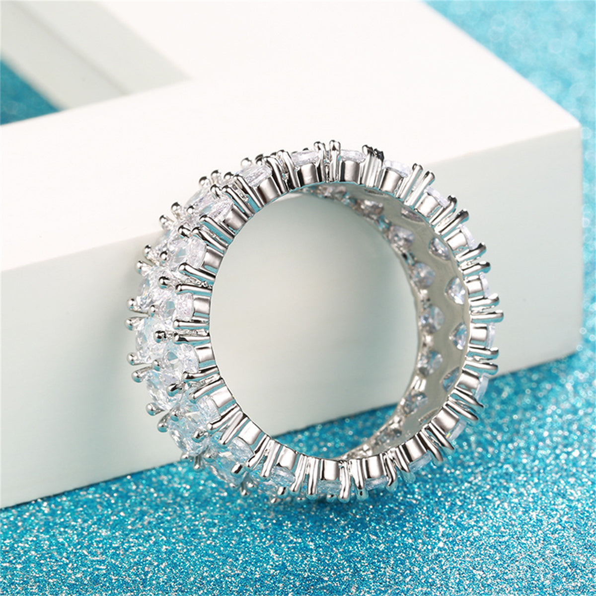 Pear Cut-Crystal and Silver-Plated Layered Band Ring, silver statement rings for women, everyday style, styled look