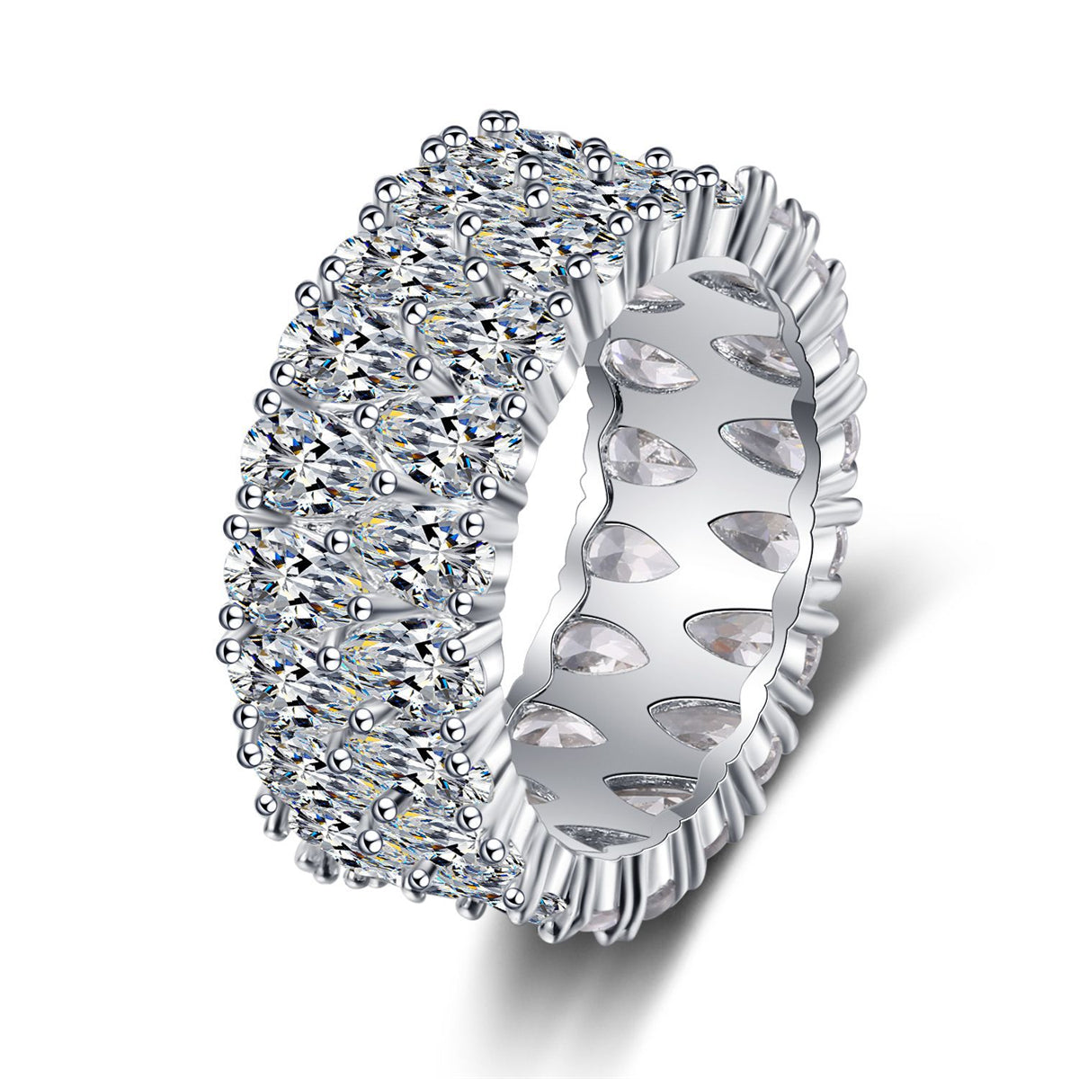 Pear Cut-Crystal and Silver-Plated Layered Band Ring, silver statement rings for women, everyday style, side view