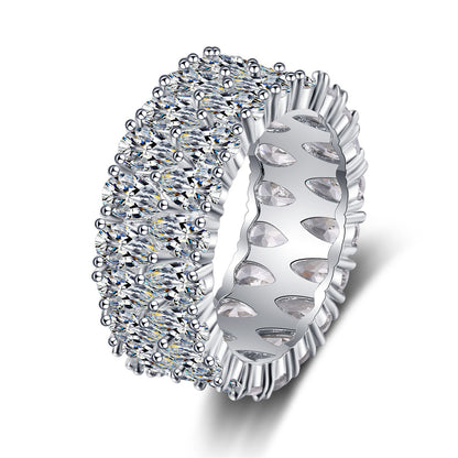 Pear Cut-Crystal and Silver-Plated Layered Band Ring, silver statement rings for women, everyday style, side view