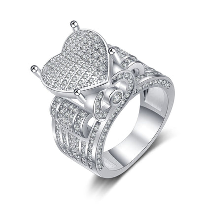 Cubic Zirconia and Silver-Plated Heart Ring, silver statement rings for women, dainty minimalist design, front view