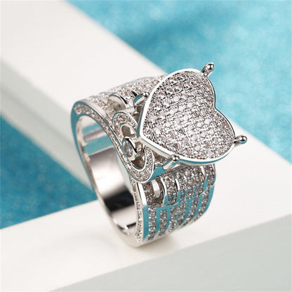 Cubic Zirconia and Silver-Plated Heart Ring, silver statement rings for women, dainty minimalist design, side view