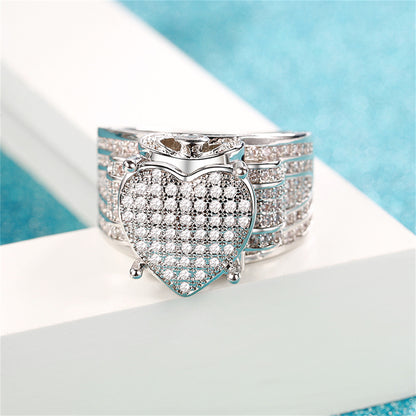 Cubic Zirconia and Silver-Plated Heart Ring, silver statement rings for women, dainty minimalist design, detail close-up
