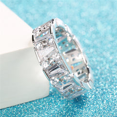 Crystal & Cubic Zirconia Silver-Plated Ladder Band Ring