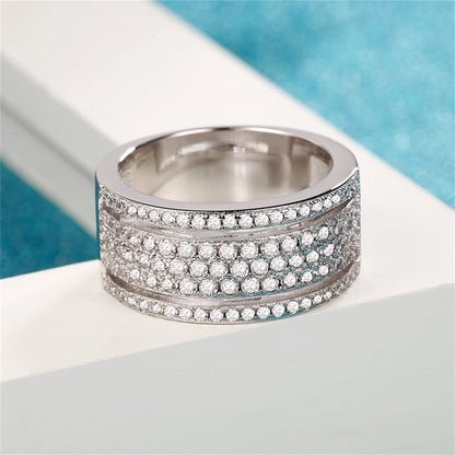 Cubic Zirconia and Silver-Plated Layered Band, silver statement rings for women, dainty minimalist design, side view