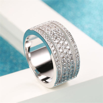 Cubic Zirconia and Silver-Plated Layered Band, silver statement rings for women, dainty minimalist design, detail close-up