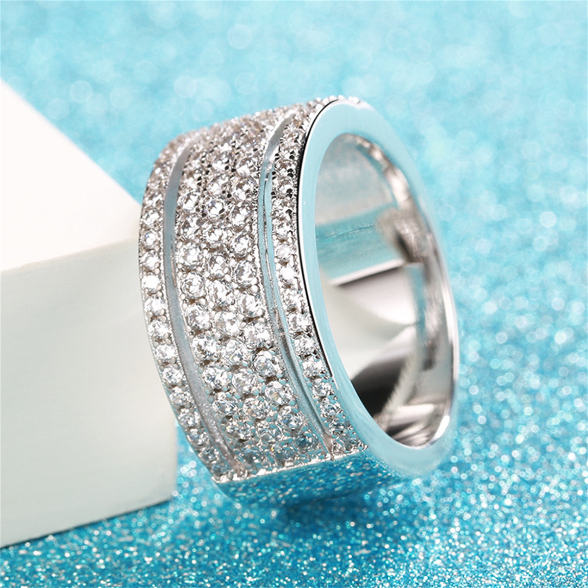 Cubic Zirconia and Silver-Plated Layered Band, silver statement rings for women, dainty minimalist design, lifestyle look