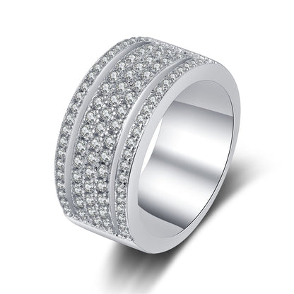 Cubic Zirconia and Silver-Plated Layered Band, silver statement rings for women, dainty minimalist design, front view