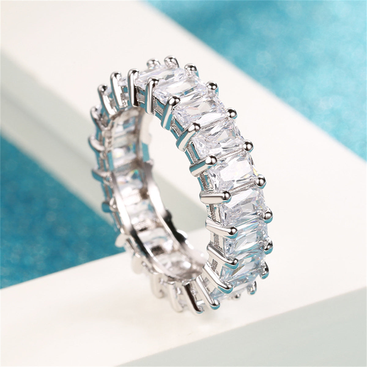 Radiant Crystal and Silver-Plated Band, silver statement rings for women, everyday style, side view