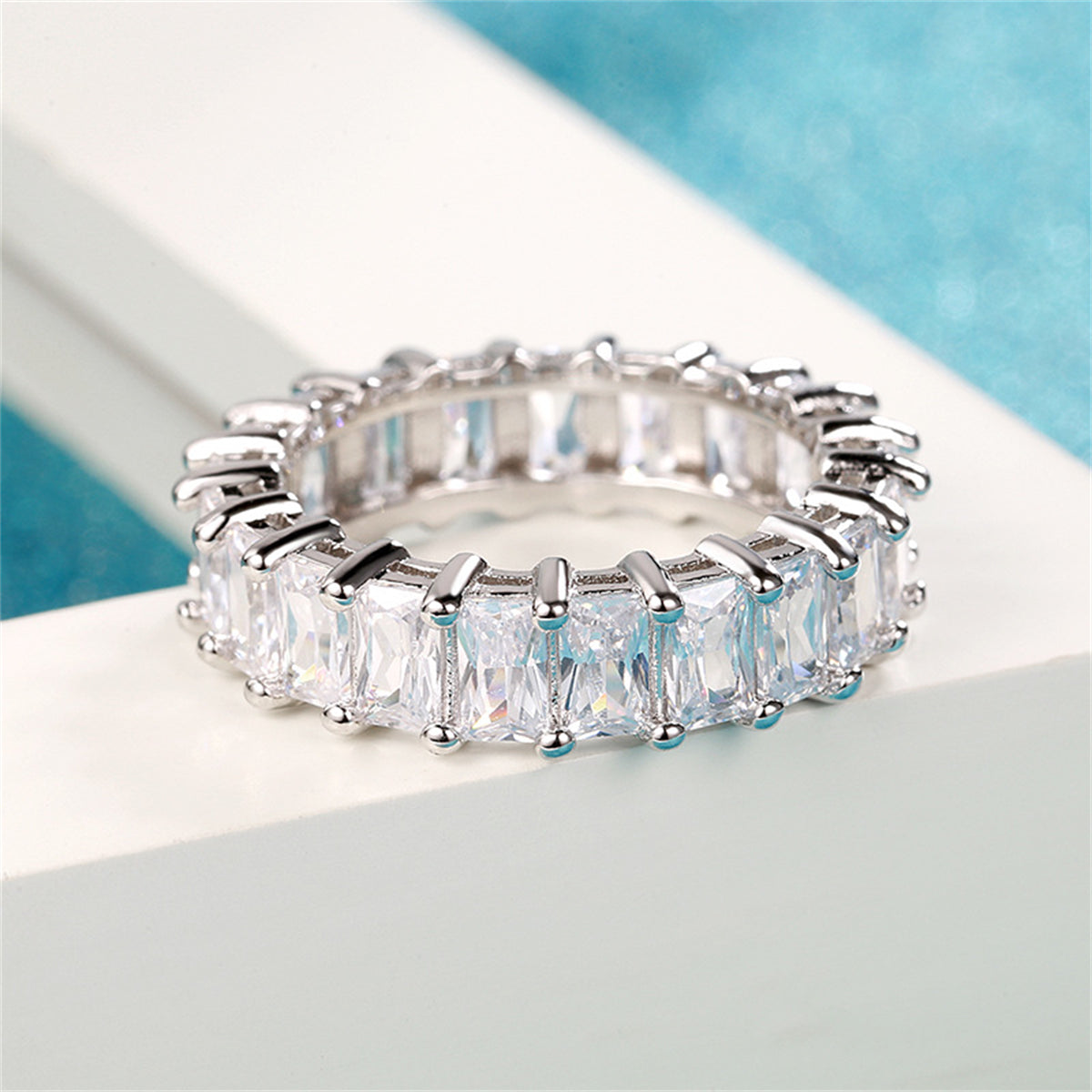 Radiant Crystal and Silver-Plated Band, silver statement rings for women, everyday style, lifestyle look
