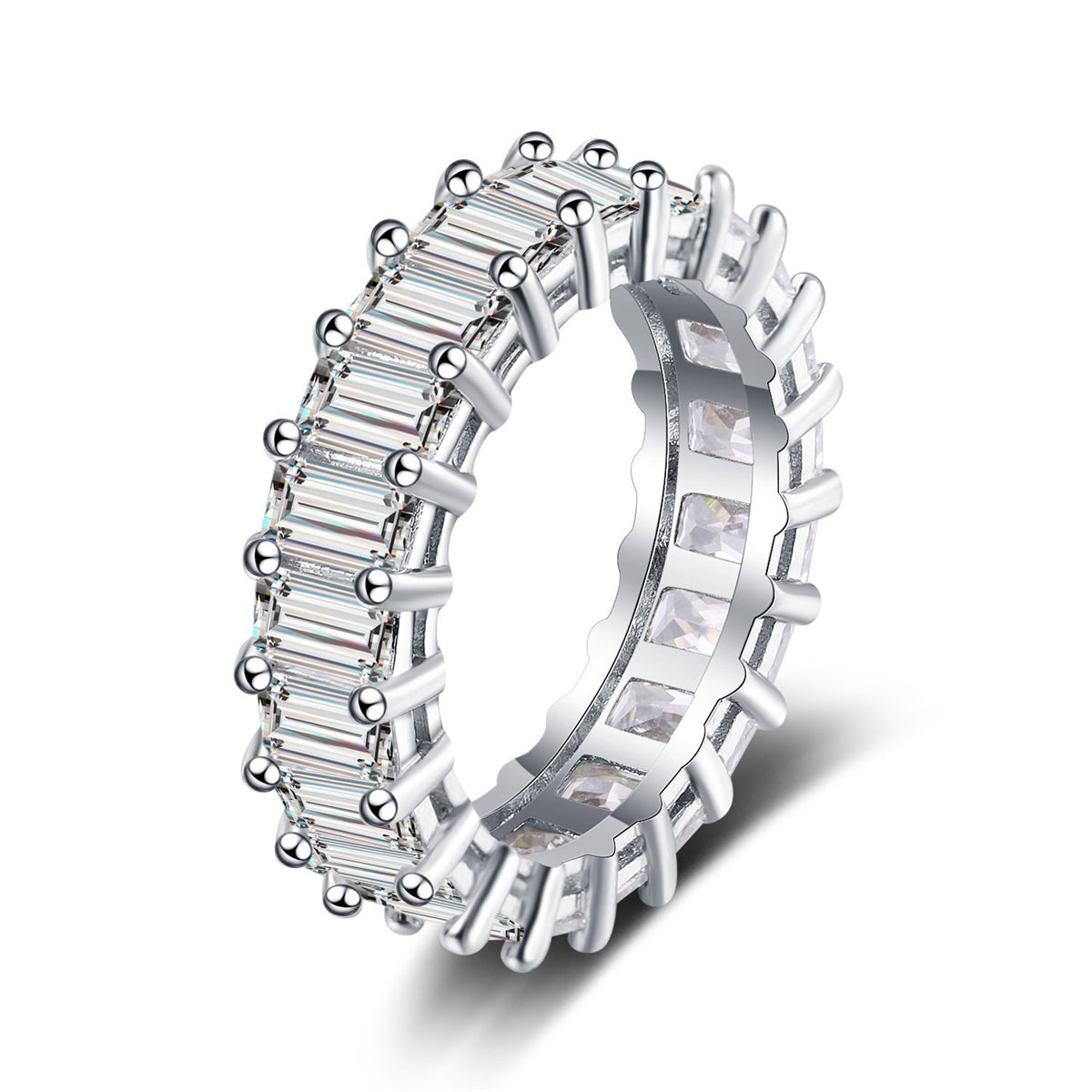 Radiant Crystal and Silver-Plated Band, silver statement rings for women, everyday style, front view