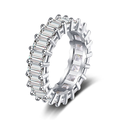 Radiant Crystal and Silver-Plated Band, silver statement rings for women, everyday style, front view