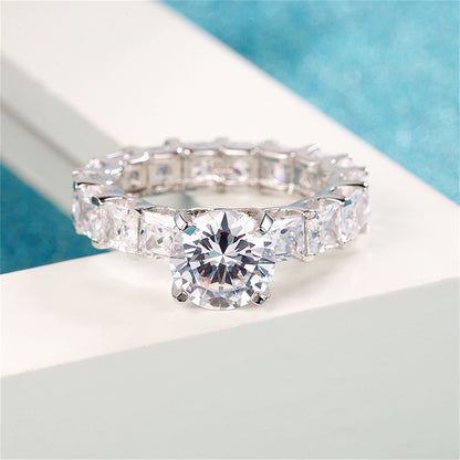Crystal Round and Princess-Cut Cocktail Ring, statement rings for women, elegant gift for her, detail close-up