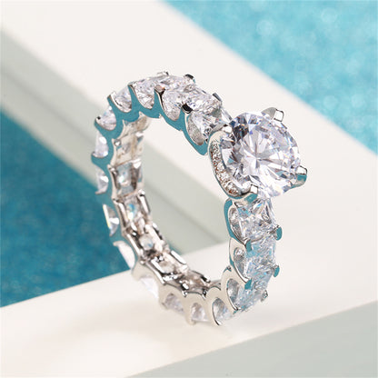 Crystal Round and Princess-Cut Cocktail Ring, statement rings for women, elegant gift for her, side view