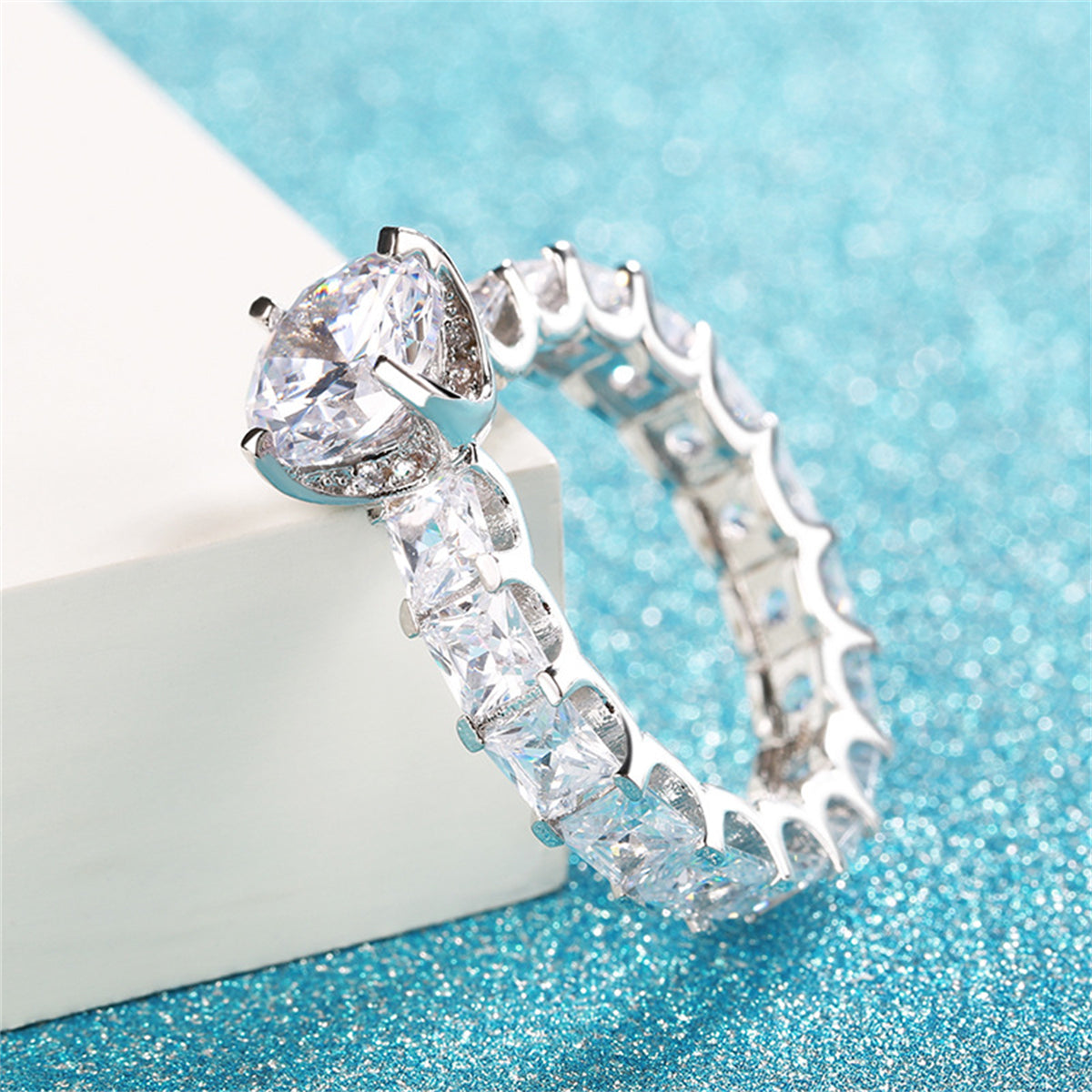 Crystal Round and Princess-Cut Cocktail Ring, statement rings for women, elegant gift for her, lifestyle look