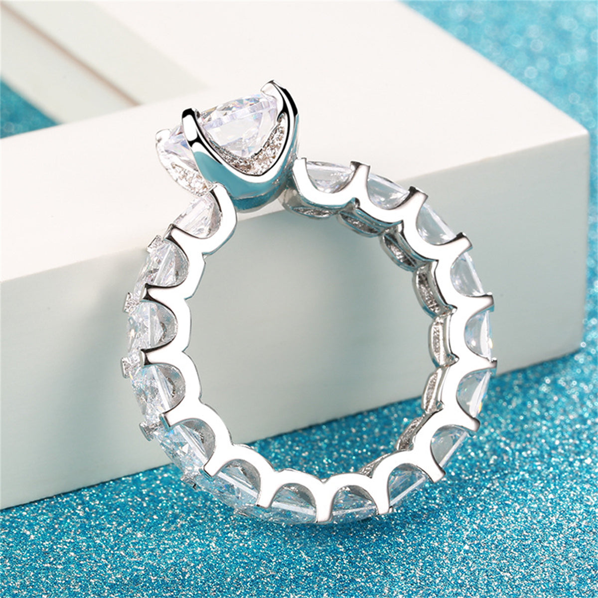 Crystal Round and Princess-Cut Cocktail Ring, statement rings for women, elegant gift for her, styled look