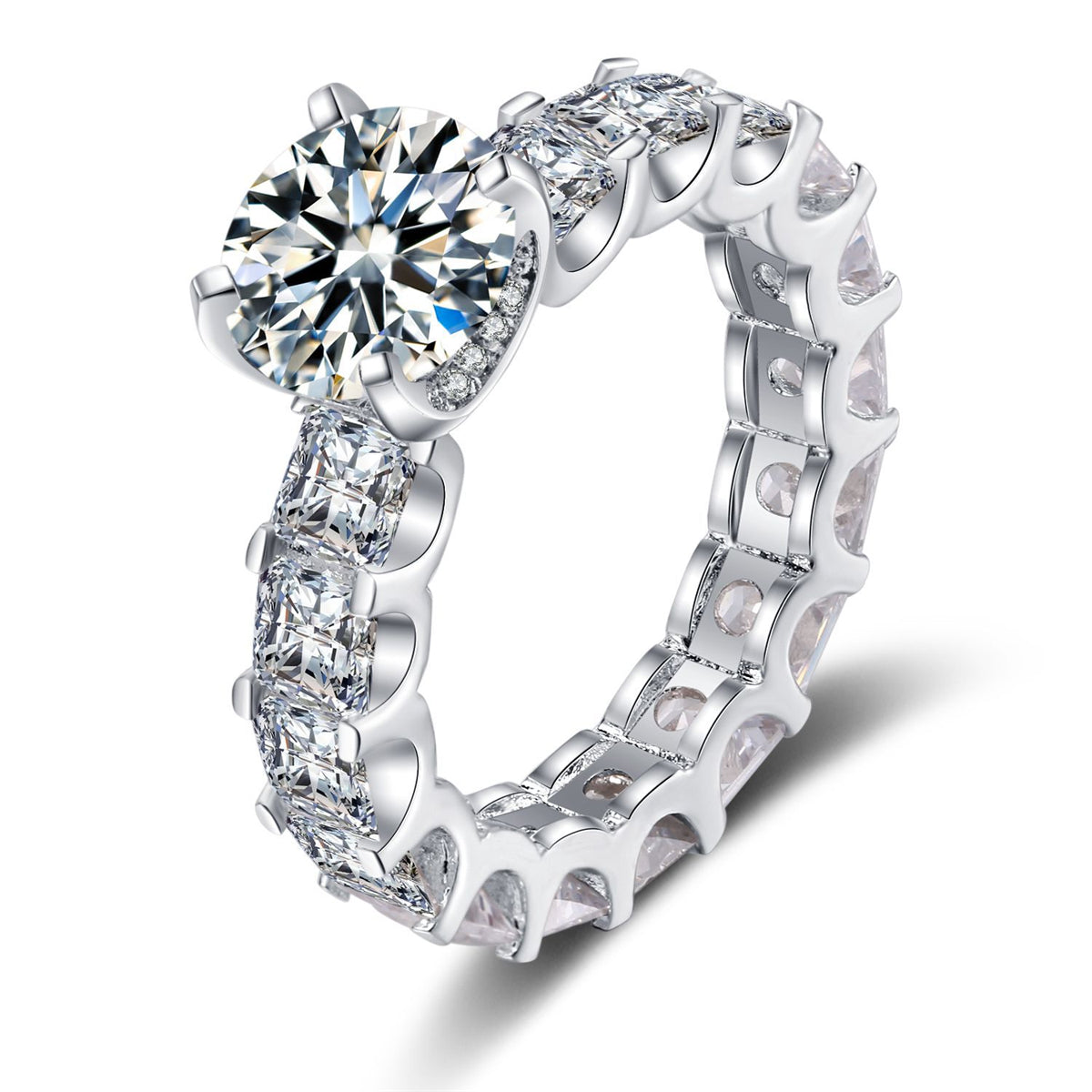 Crystal Round and Princess-Cut Cocktail Ring, statement rings for women, elegant gift for her, front view