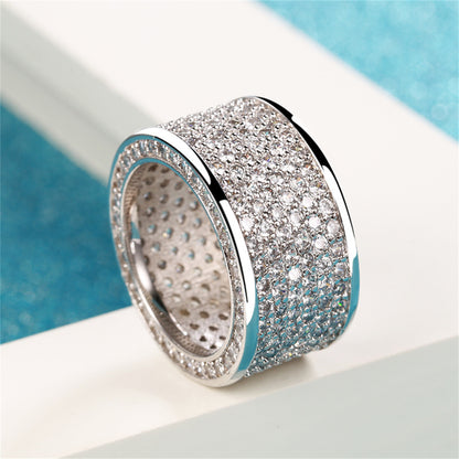 Cubic Zirconia and Silver-Plated Wide Band Ring, silver statement rings for women, botanical inspired, detail close-up