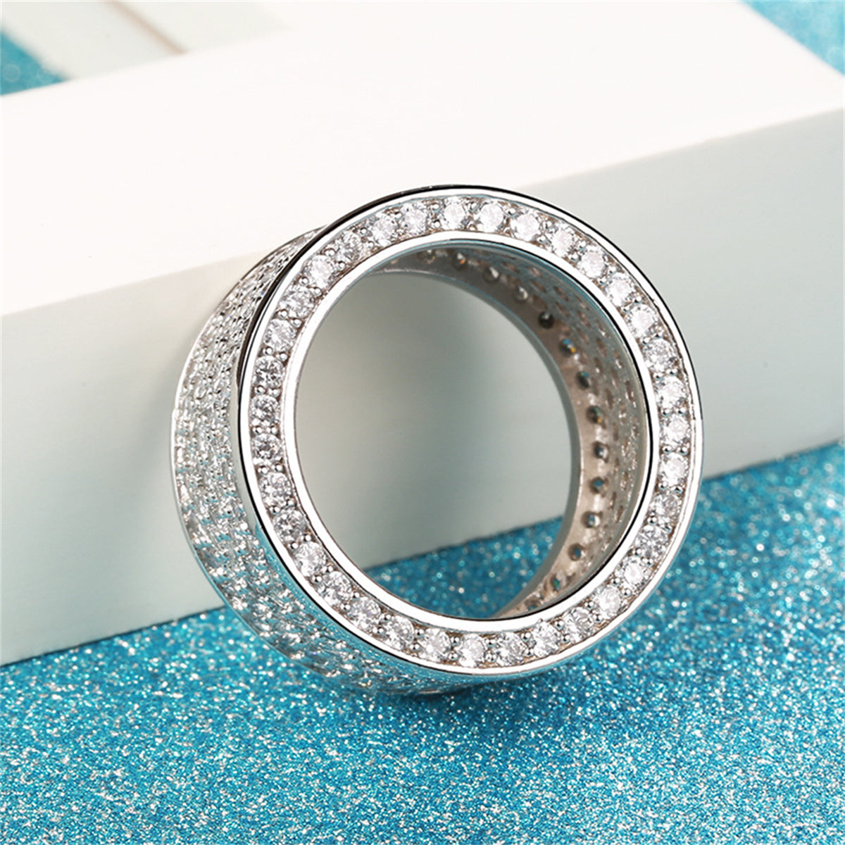 Cubic Zirconia and Silver-Plated Wide Band Ring, silver statement rings for women, botanical inspired, styled look