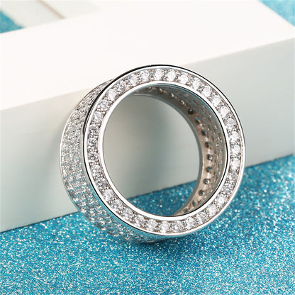 Cubic Zirconia and Silver-Plated Wide Band Ring, silver statement rings for women, botanical inspired, styled look