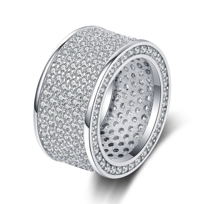 Cubic Zirconia and Silver-Plated Wide Band Ring, silver statement rings for women, botanical inspired, front view