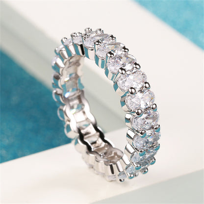 Clear Crystal and Silver-Plated Oval Band Ring, silver statement rings for women, everyday style, side view