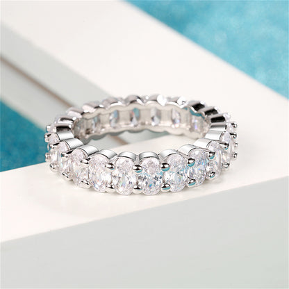 Clear Crystal and Silver-Plated Oval Band Ring, silver statement rings for women, everyday style, detail close-up