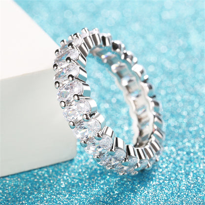 Clear Crystal and Silver-Plated Oval Band Ring, silver statement rings for women, everyday style, lifestyle look