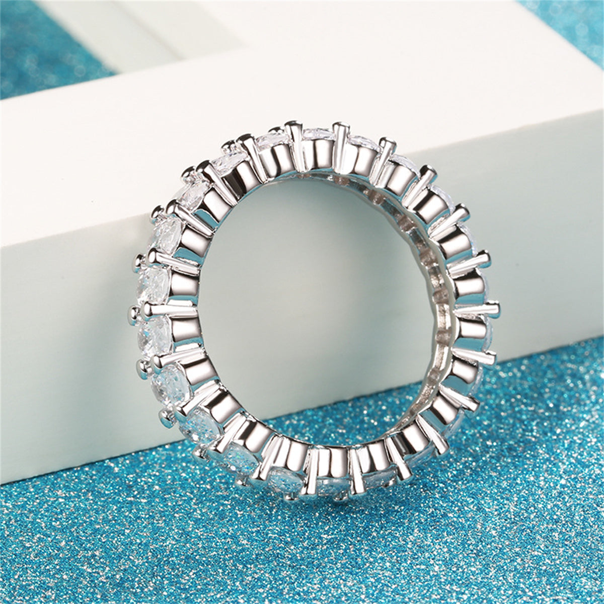 Clear Crystal and Silver-Plated Oval Band Ring, silver statement rings for women, everyday style, styled look