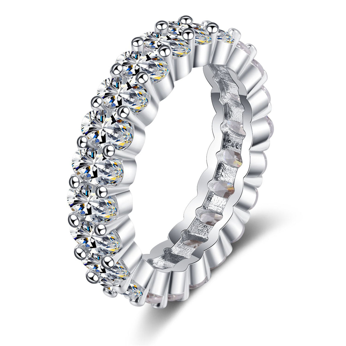 Clear Crystal and Silver-Plated Oval Band Ring, silver statement rings for women, everyday style, front view