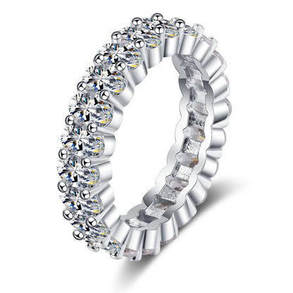 Clear Crystal and Silver-Plated Oval Band Ring, silver statement rings for women, everyday style, front view