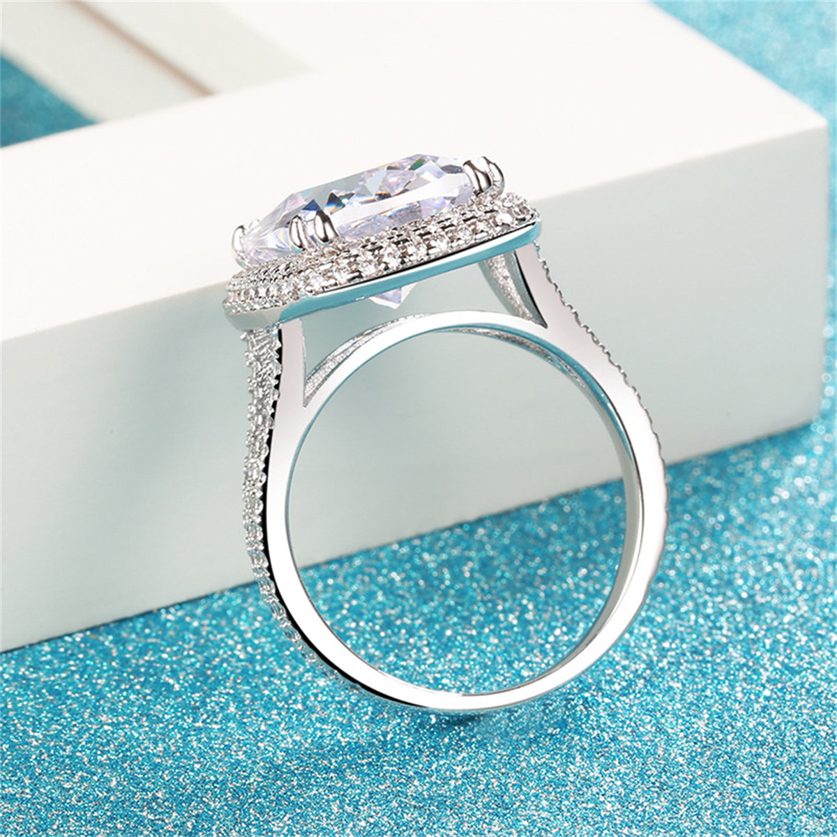 Crystal and Cubic Zirconia Silver-Plated Cushion Ring, silver statement rings for women, vintage-inspired design, styled look