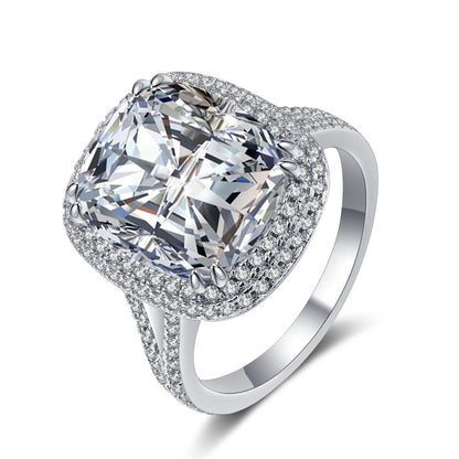 Crystal and Cubic Zirconia Silver-Plated Cushion Ring, silver statement rings for women, vintage-inspired design, side view