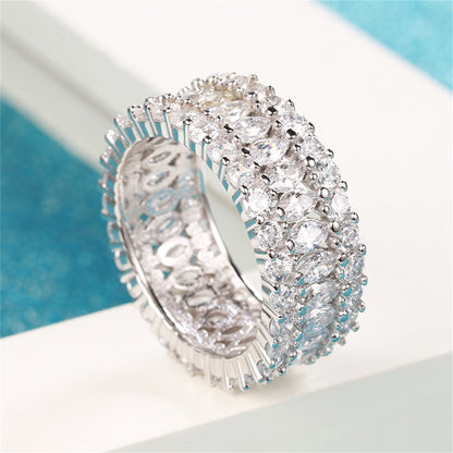 Crystal and Cubic Zirconia Silver-Plated Marquise Layer Ring, silver statement rings for women, side view