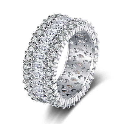 Crystal and Cubic Zirconia Silver-Plated Marquise Layer Ring, silver statement rings for women, front view