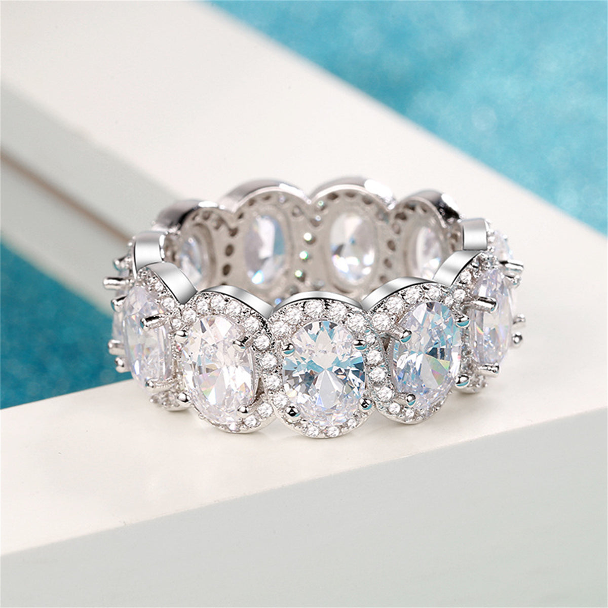 Crystal and Cubic Zirconia Oval-Cut Halo Band Ring, statement rings for women, everyday style, lifestyle look