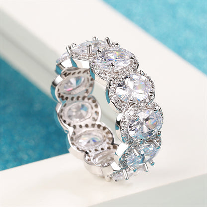 Crystal and Cubic Zirconia Oval-Cut Halo Band Ring, statement rings for women, everyday style, side view