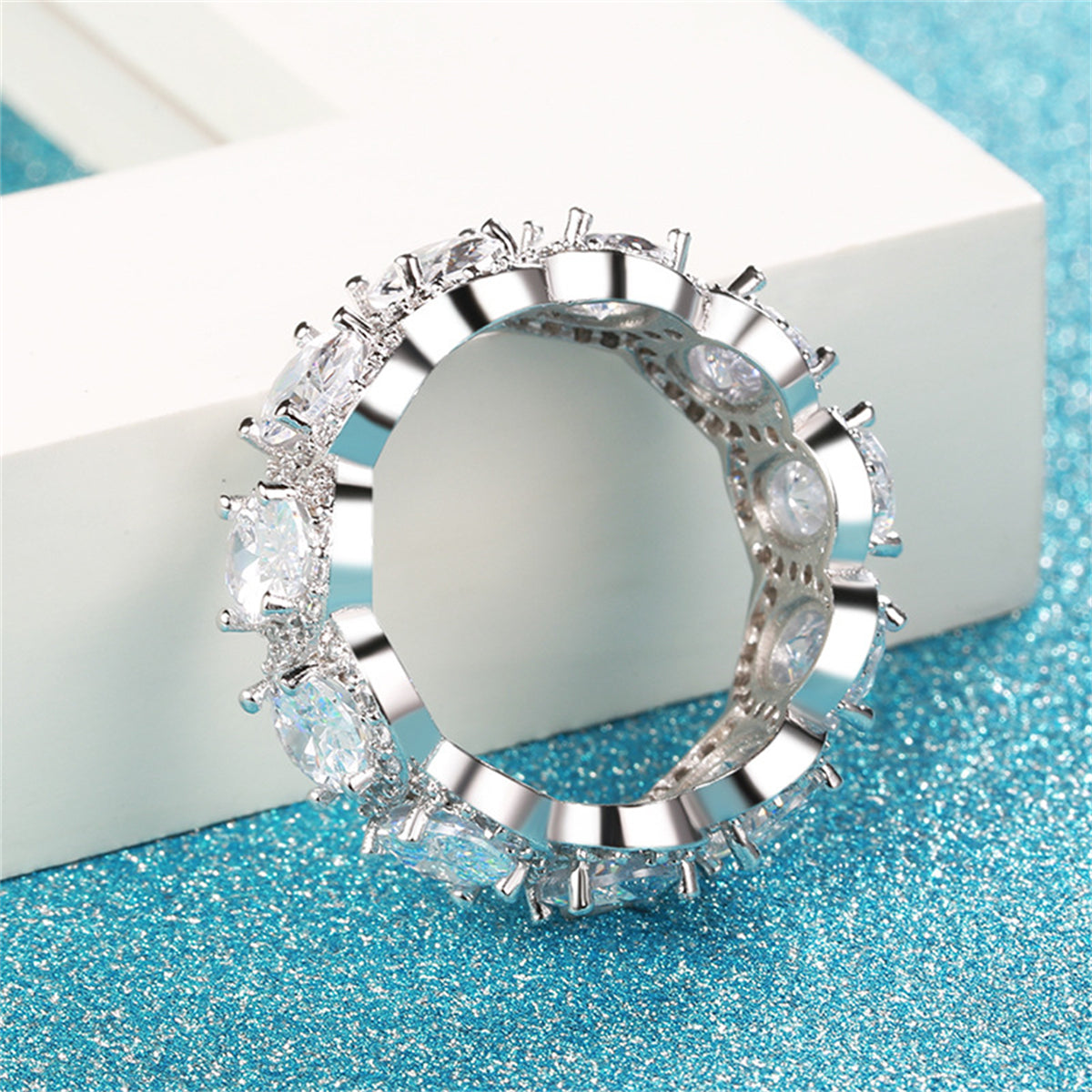 Crystal and Cubic Zirconia Oval-Cut Halo Band Ring, statement rings for women, everyday style, styled look