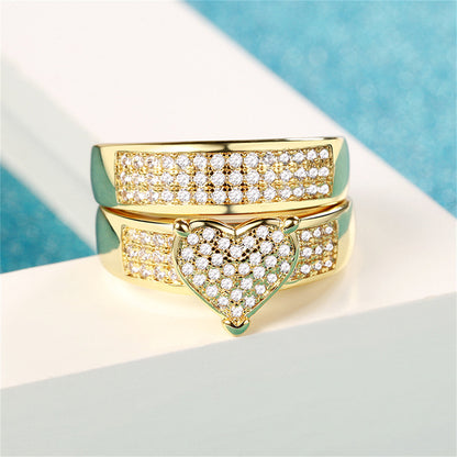 Cubic Zirconia and 18K Gold-Plated Heart Band Ring Set, jewelry gift sets for women, vintage-inspired design, side view