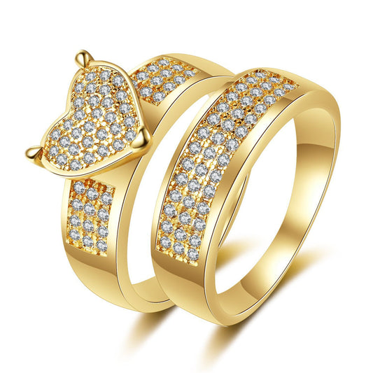Cubic Zirconia and 18K Gold-Plated Heart Band Ring Set, jewelry gift sets for women, vintage-inspired design, front view