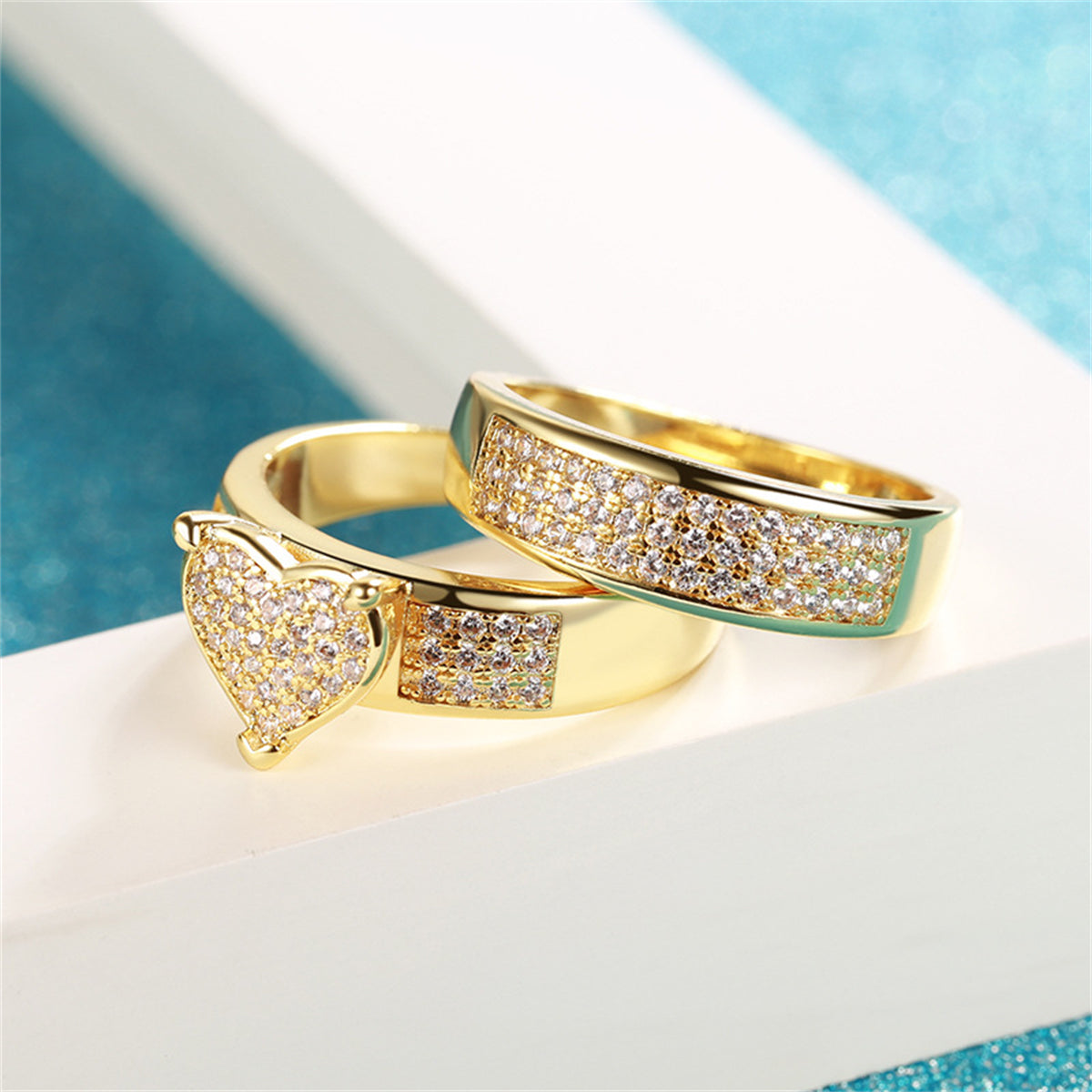 Cubic Zirconia and 18K Gold-Plated Heart Band Ring Set, jewelry gift sets for women, vintage-inspired design, lifestyle look