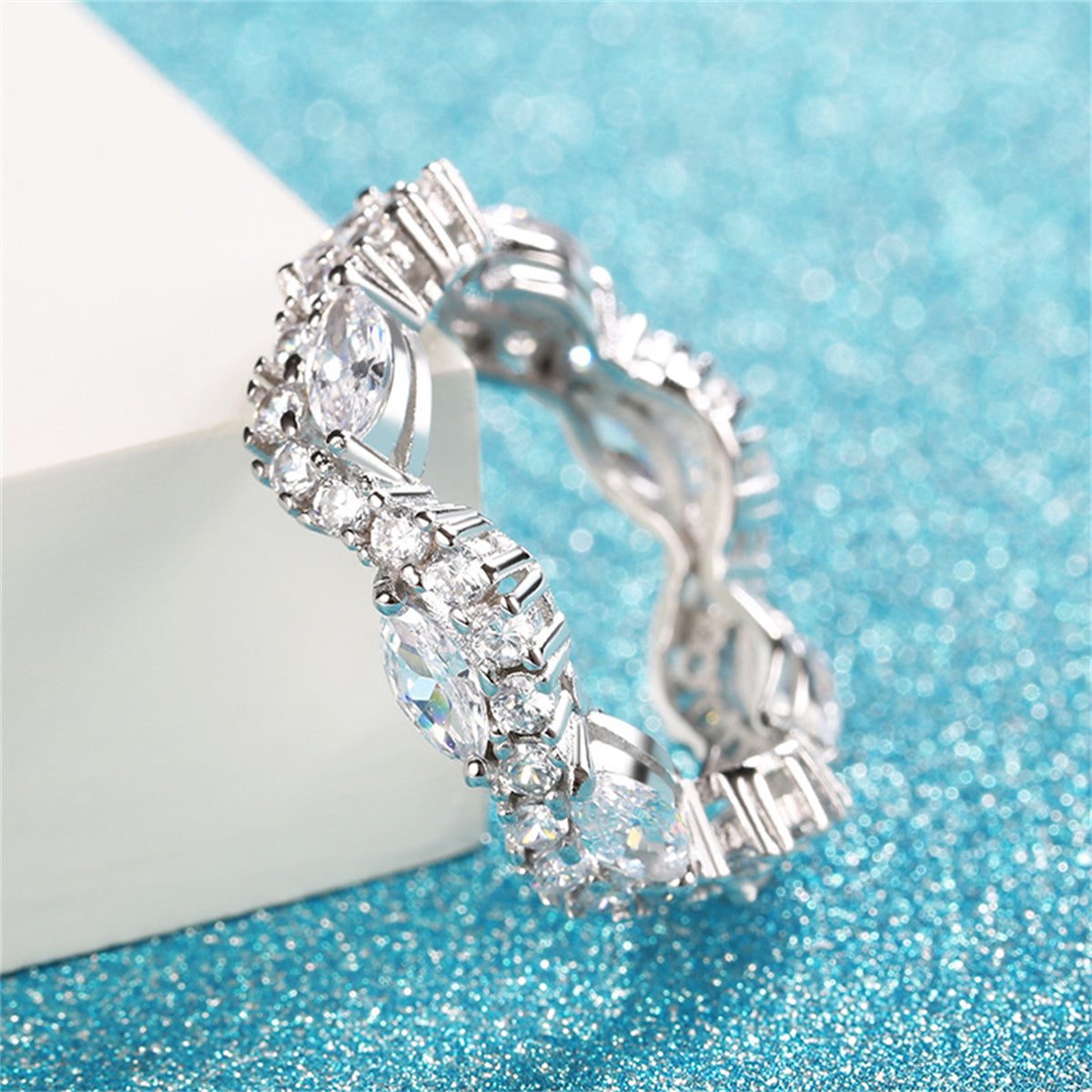 Marquise Crystal and Cubic Zirconia Twine Ring, statement rings for women, dainty minimalist design, side view