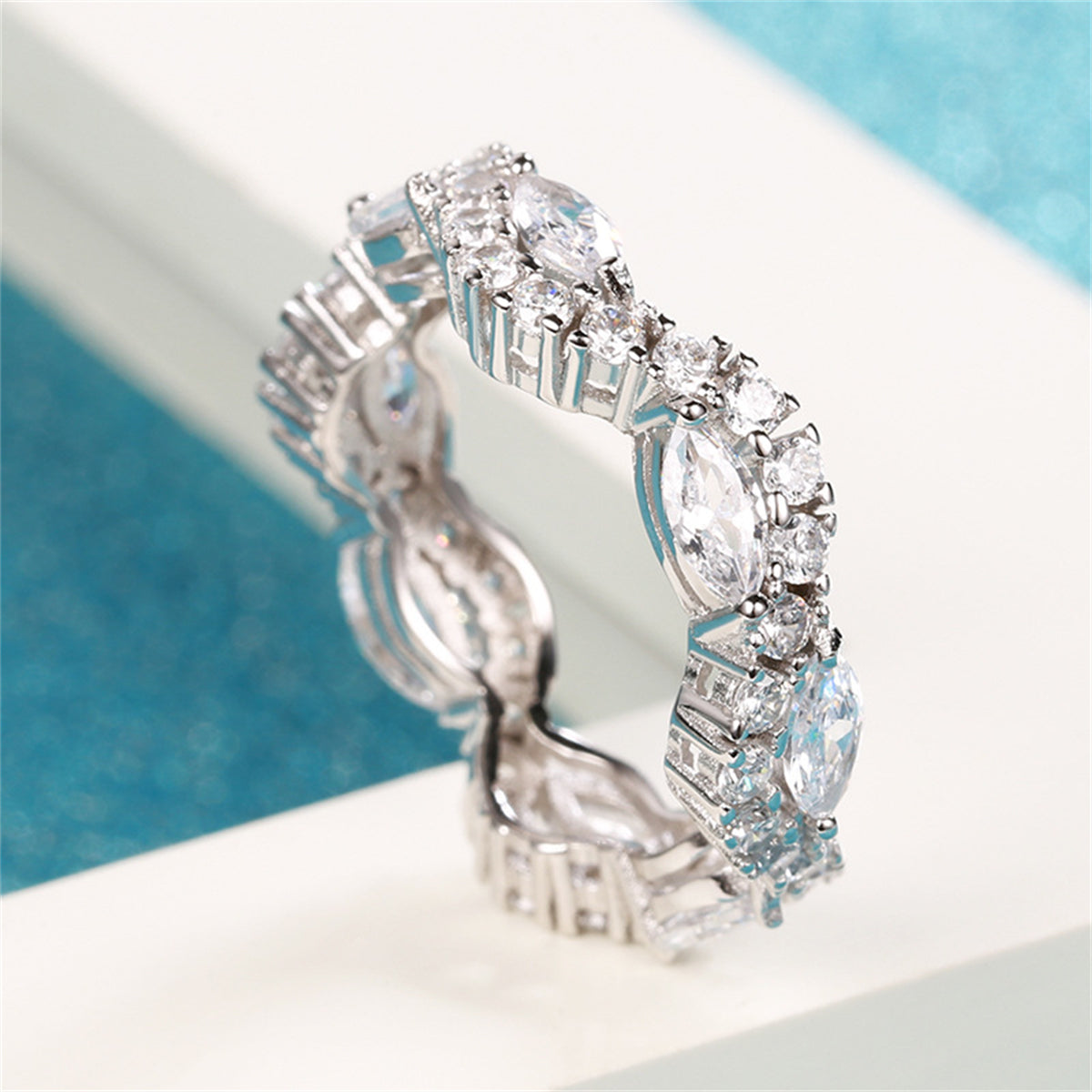 Marquise Crystal and Cubic Zirconia Twine Ring, statement rings for women, dainty minimalist design, detail close-up